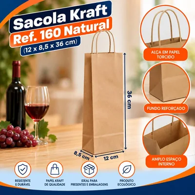 Sacola Kraft p/ Vinho REF.160 (12X8,5X36) Natural Un