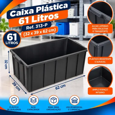 Caixa Plast. 061 L.preta (32X39X62) Ref. 313-P Bolivar