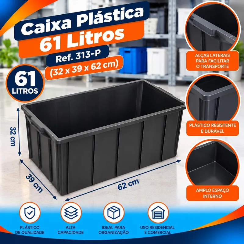 Caixa Plast. 061 L.preta (32X39X62) Ref. 313-P Bolivar
