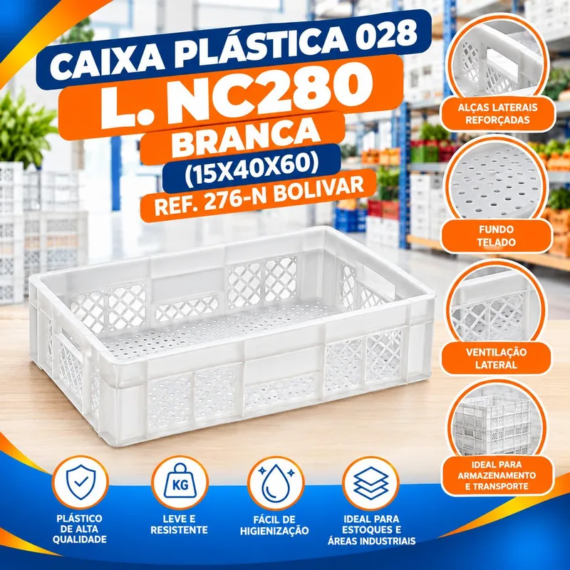 Caixa Plast. 028 L. NC280 Branca (15X40X60) REF.276-N Bolivar