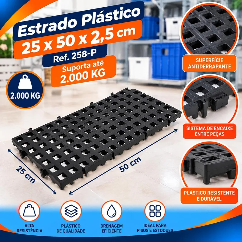 Estrado (2000KG) Preto 25X50X2,5 REF.258-P Bolivar