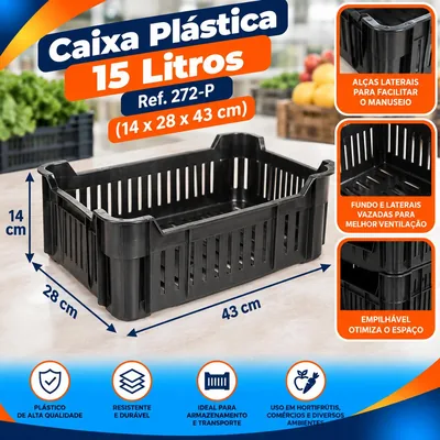 Caixa Plast. 015 Lt. Preta Vazada (14X28X43) REF.272-P Bolivar