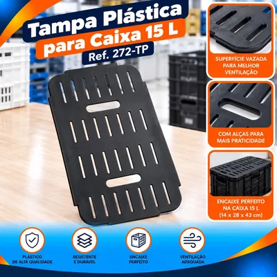 Tampa Plast. 15 L. Preta Vaz. (14X28X43) Ref. 272-TP Bolivar