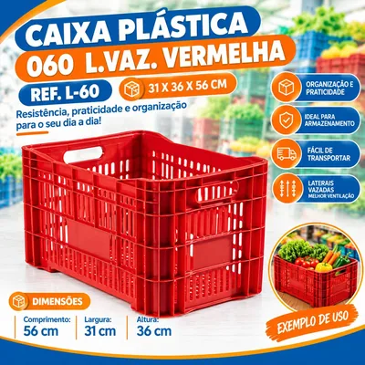 Caixa Plast. 060 L.vaz. Vermelha Ref. L-60 (31X36X56)