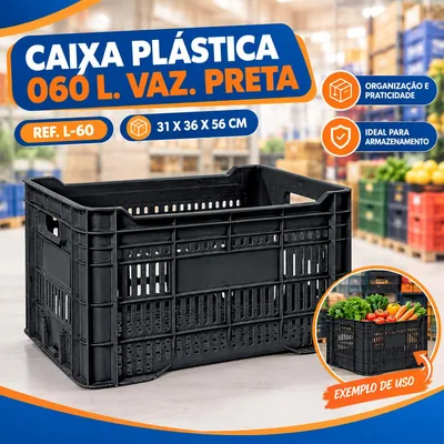 Caixa Plast. 060 L.vaz. Preta Ref. L-60 (31X36X56)