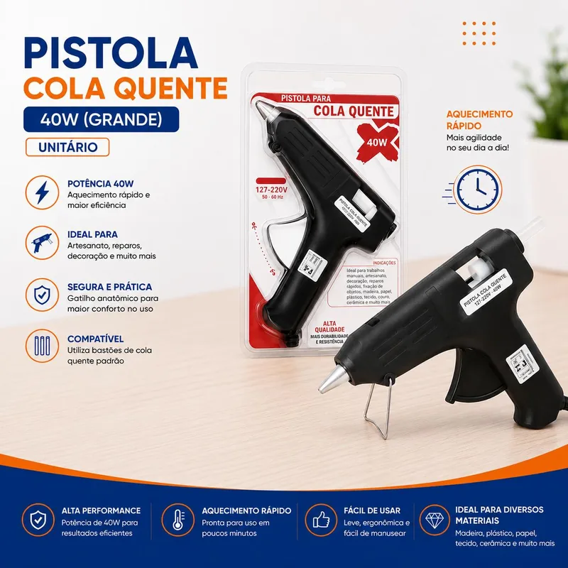 Pistola Cola Quente 40W (grande) Un (88457)
