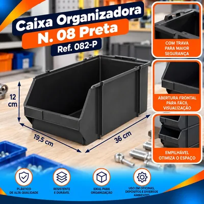Caixa Organiz. N. 08 Preta C/trava REF.082-P Bolivar