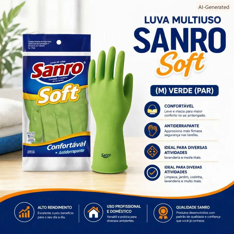 Luva Multiuso Sanro Soft ( M ) Verde (par)