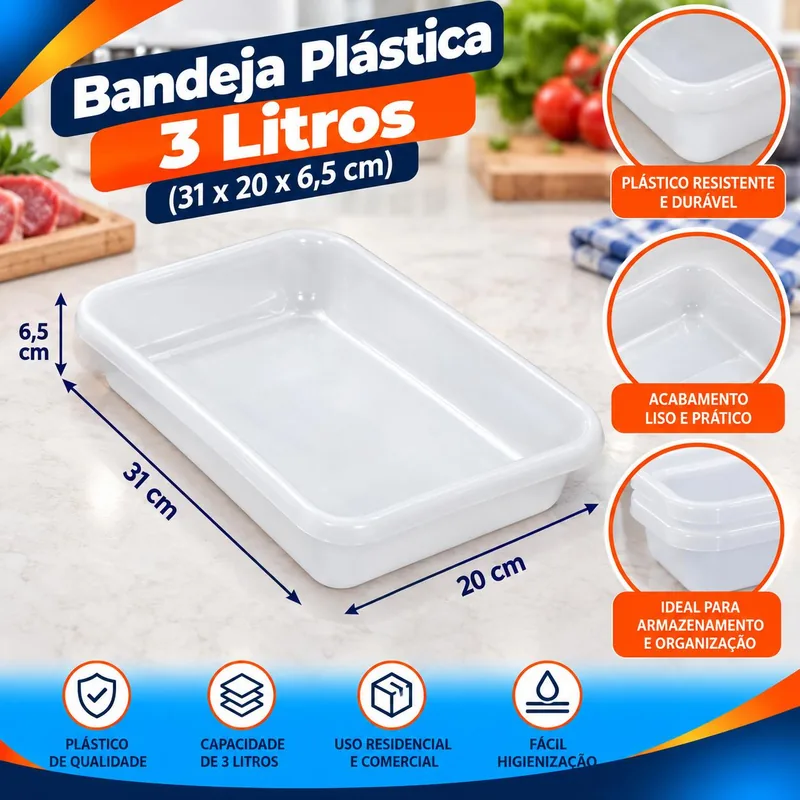 Bandeja Plast. 058 Branca (31X20X6,5) - 3LTS Bolivar