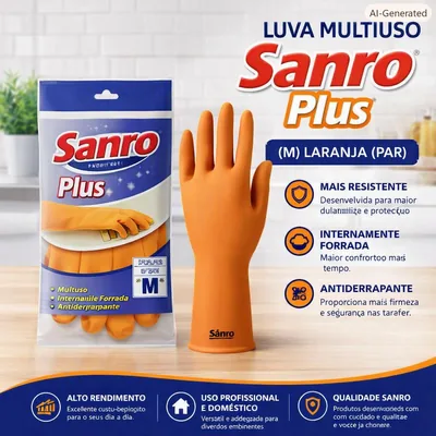 Luva Multiuso Sanro Plus ( M ) Laranja (par)