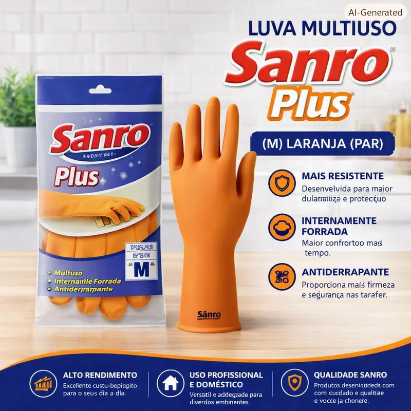 Luva Multiuso Sanro Plus ( M ) Laranja (par)