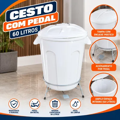 Cesto 060 Lt Branca C/pedal Ferro