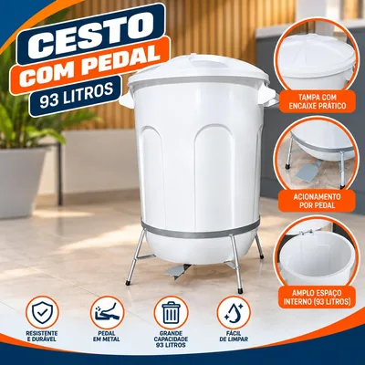 Cesto 93 Lt Branca C/pedal Ferro