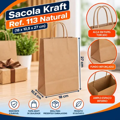 Sacola Kraft REF.113 (18X10,5X27) Natural Un