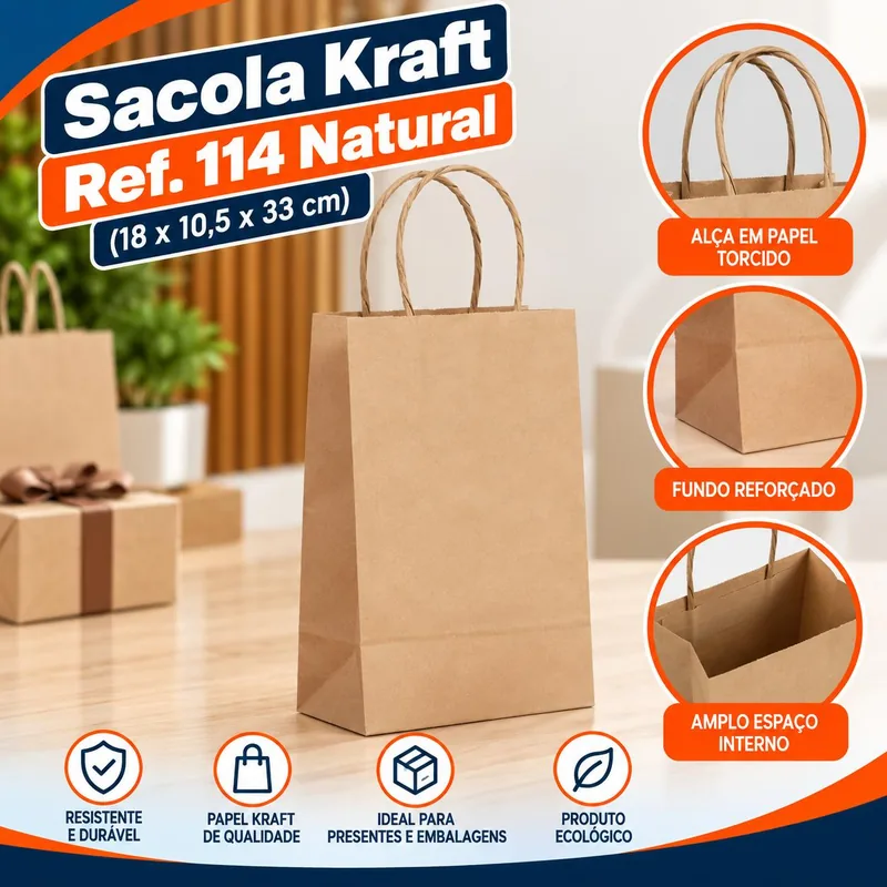 Sacola Kraft REF.114 (18X10,5X33) Natural Un