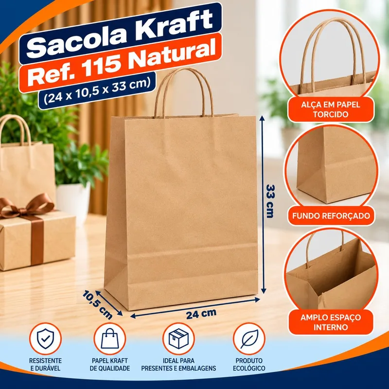 Sacola Kraft REF.115 (24X10,5X33) Natural Un