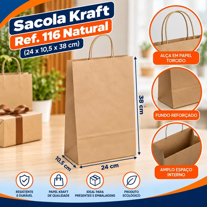 Sacola Kraft REF.116 (24X10,5X38) Natural Un