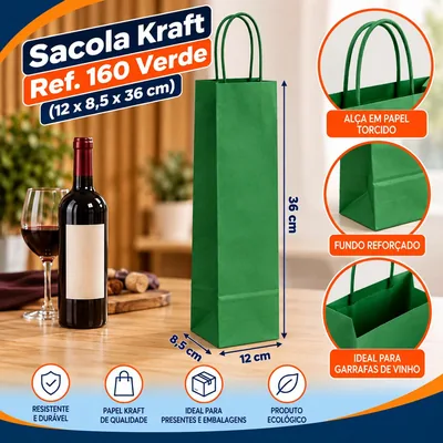 Sacola Kraft p/ Vinho REF.160 (12X8,5X36) Verde Unid.