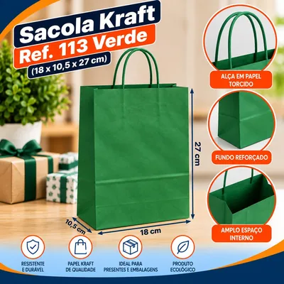Sacola Kraft REF.113 (18X10,5X27) Verde Un