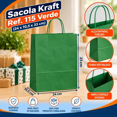 Sacola Kraft REF.115 (24X10,5X33) Verde Un