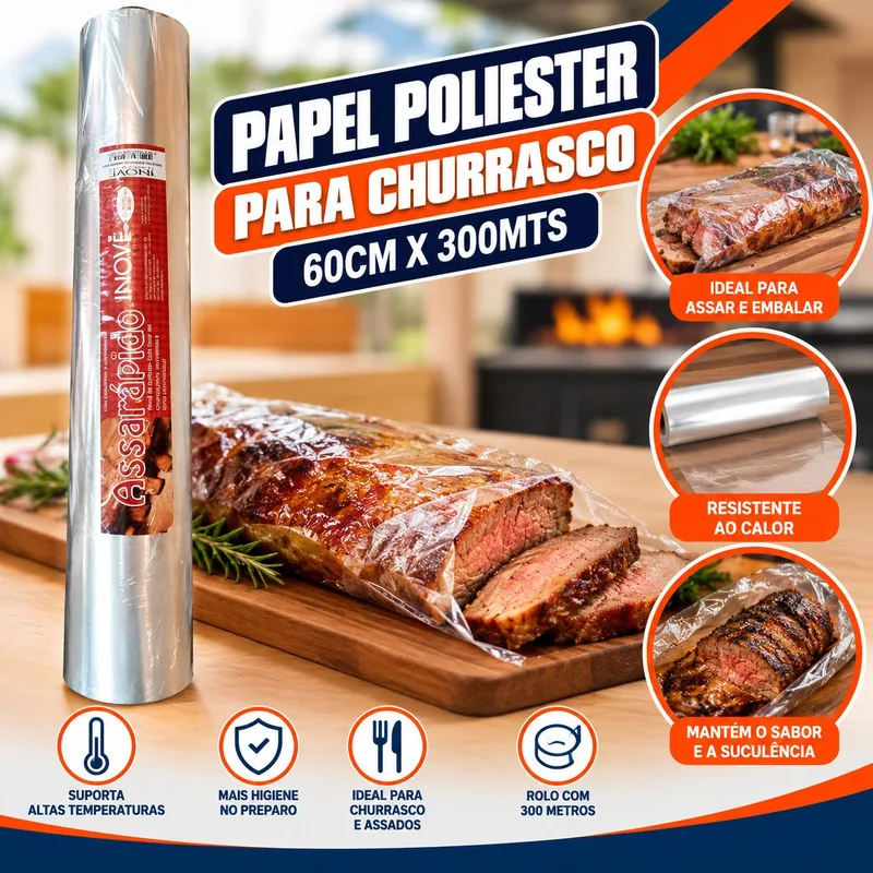 Papel Poliester p/ Churrasco (12) 60CMX300MTS