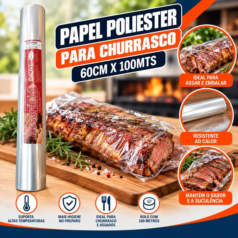 Papel Poliester p/ Churrasco (12) 60CMX100 Mts