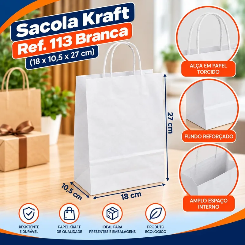 Sacola Kraft REF.113 (18X10,5X27) Branca Un
