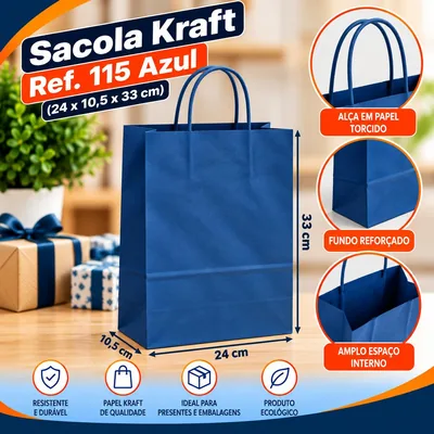 Sacola Kraft REF.115 (24X10,5X33) Azul Un