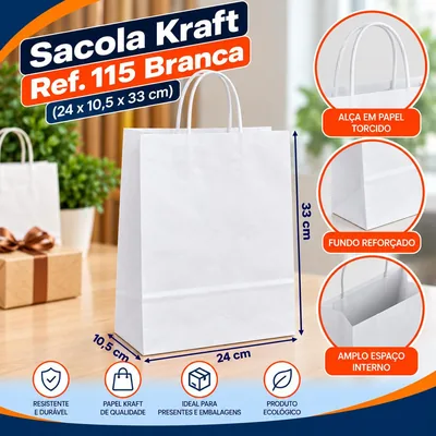 Sacola Kraft REF.115 (24X10,5X33) Branca Un