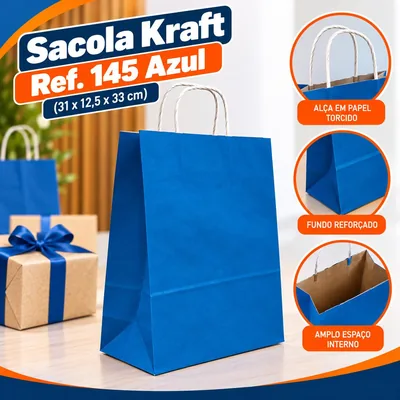 Sacola Kraft REF.145 (31X12,5X33) Azul Un