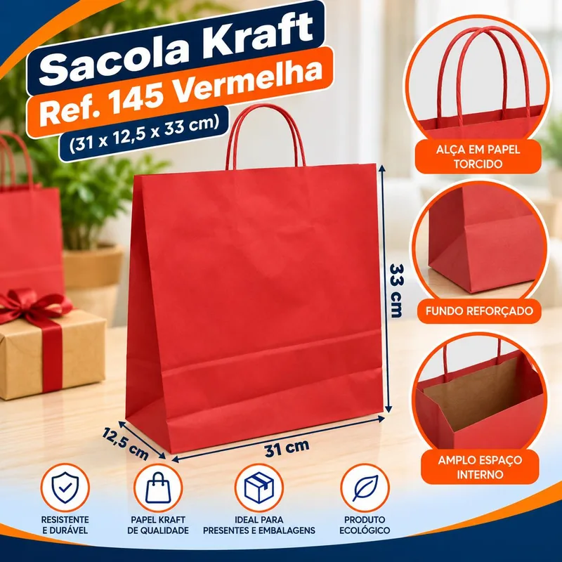 Sacola Kraft REF.145 (31X12,5X33) Vermelha Un