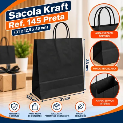 Sacola Kraft REF.145 (31X12,5X33) Preta Un