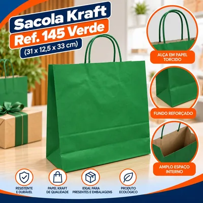 Sacola Kraft REF.145 (31X12,5X33) Verde Un