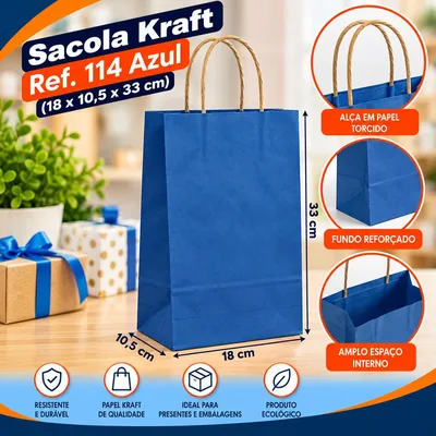 Sacola Kraft REF.114 Azul (18X10,5X33) Un