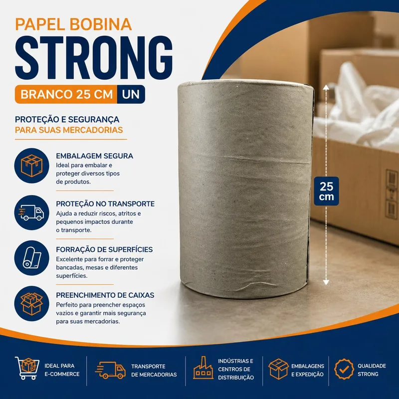 Papel Bobina Strong Branco 25 Cm Un