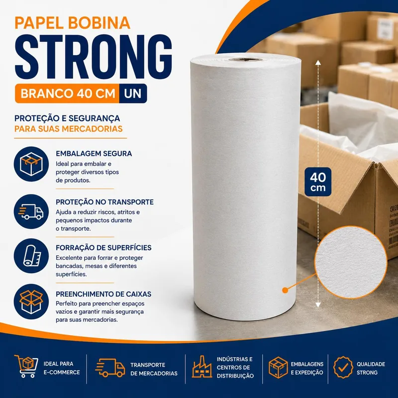 Papel Bobina Strong Branco 40 Cm Un