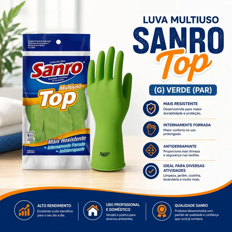 Luva Multiuso Sanro Top ( G ) Verde (par)