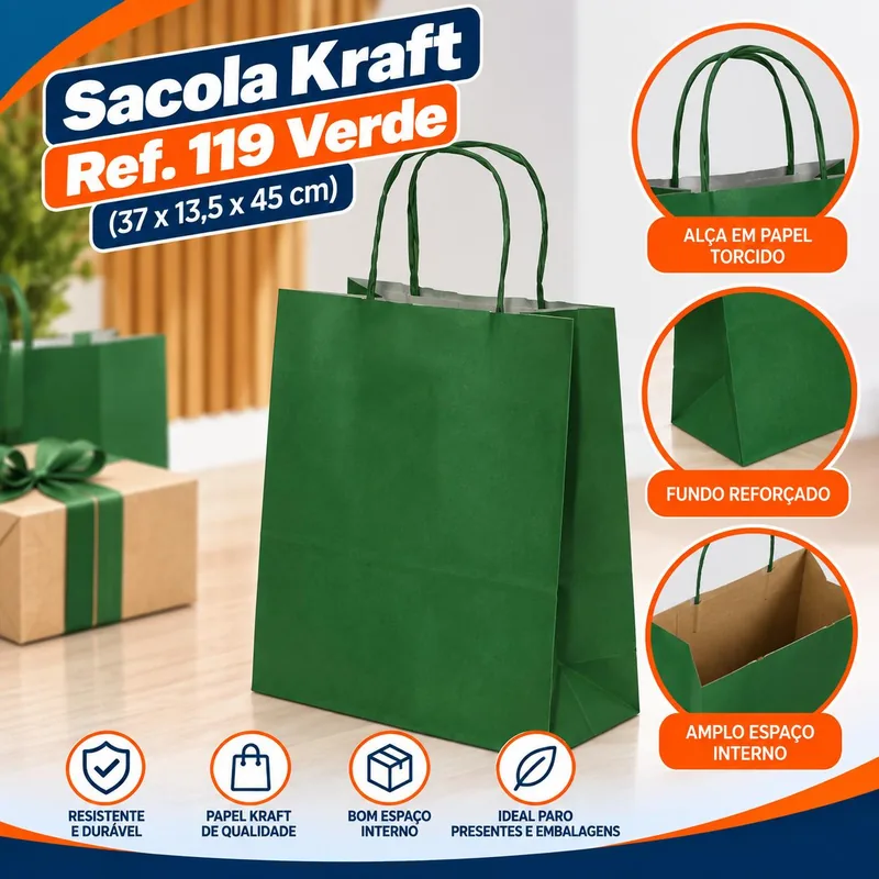 Sacola Kraft REF.119 (37X13,5X45) Verde Un
