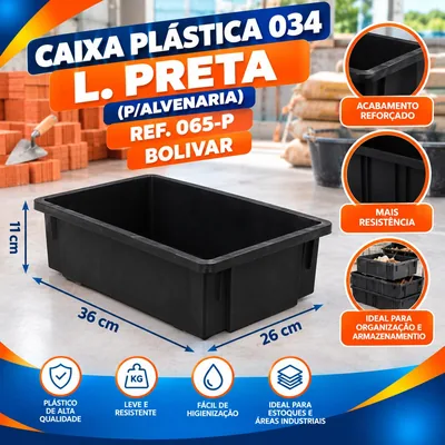 Caixa Plast. 034 L. Preta (p/alvenaria) Ref. 065-P Bolivar