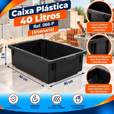 Caixa Plast. 040 Lt. Preta (alvenaria) Ref. 066-P Bolivar