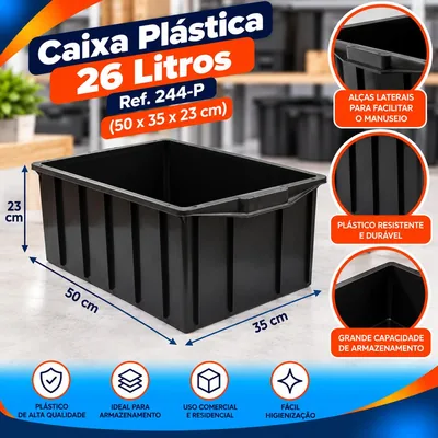 Caixa Plast. 026 Lt. Preta (50X35X23) REF.244-P Bolivar