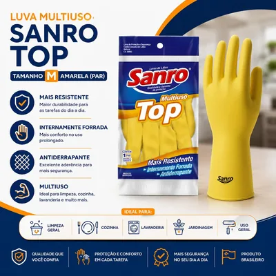 Luva Multiuso Sanro Top ( M ) Amarela (par)