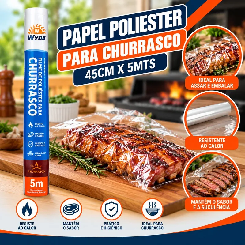 Papel Poliester p/ Churrasco (12) 45CMX5MTS