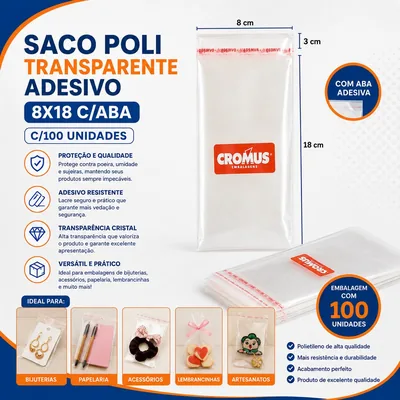 Saco Poli Transp. Ades 8X18 C/aba Cromus C/100 (153546)