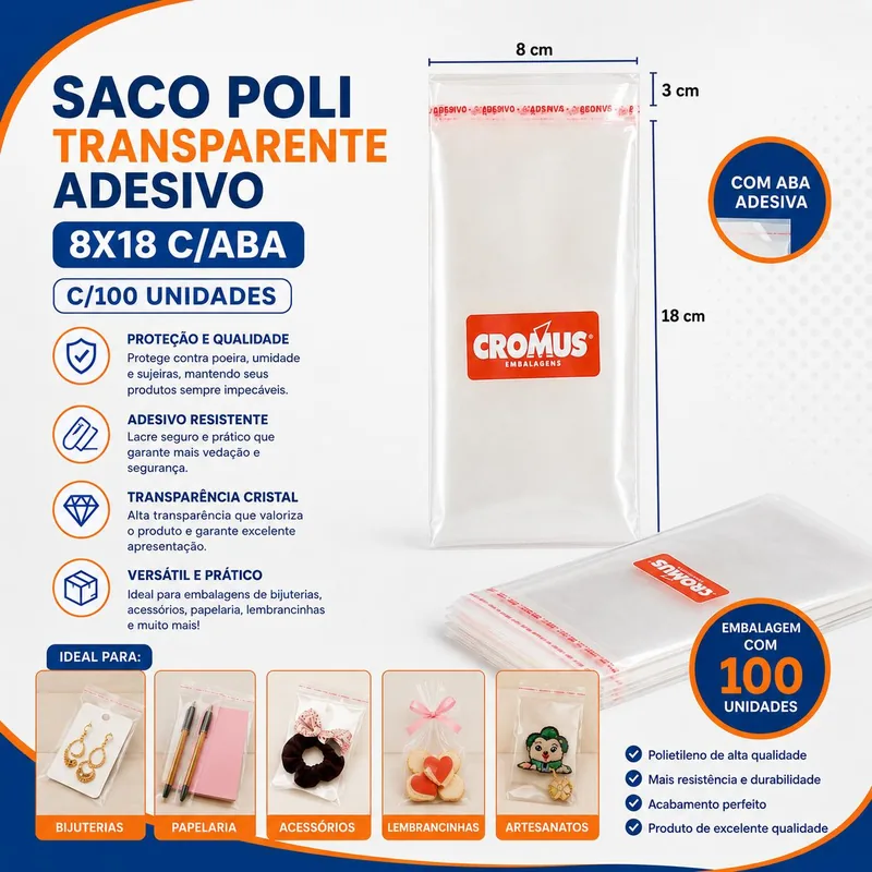 Saco Poli Transp. Ades 8X18 C/aba Cromus C/100 (153546)