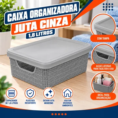 Caixa Organizadora Juta Cinza 1,8L Jaguar (3257)