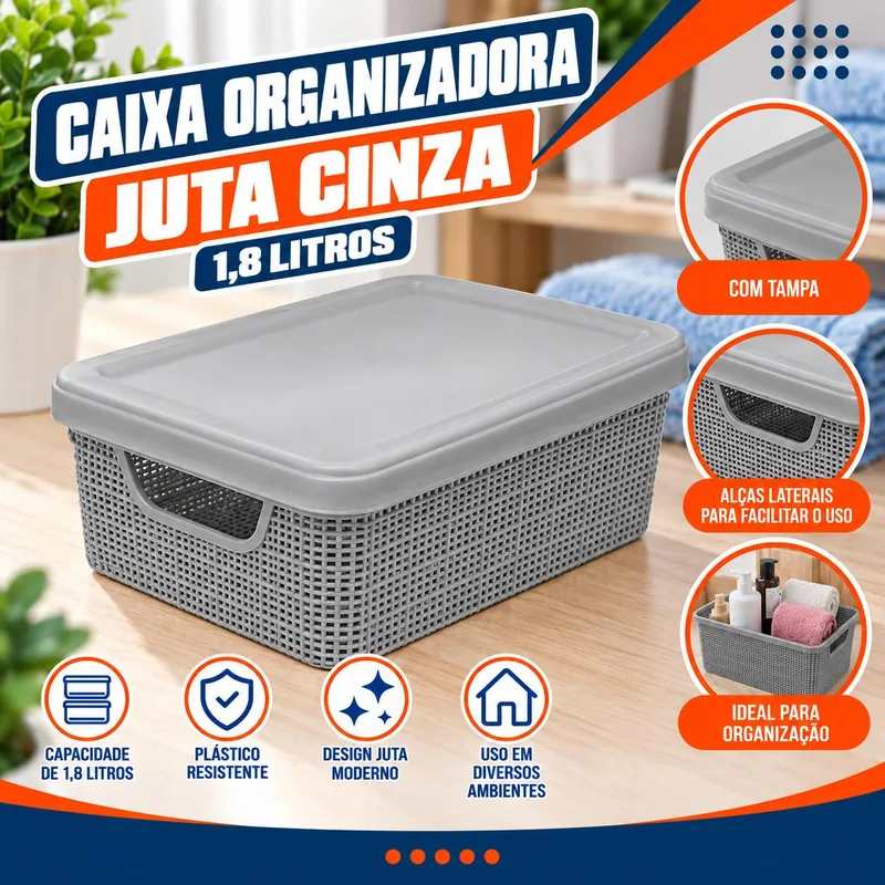 Caixa Organizadora Juta Cinza 1,8L Jaguar (3257)