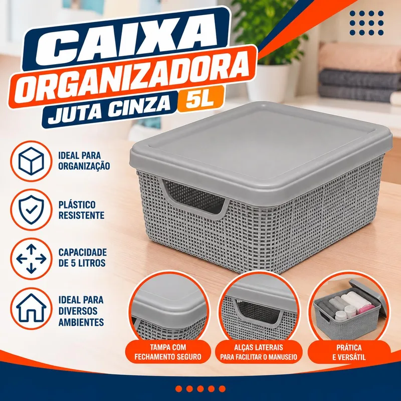 Caixa Organizadora Juta Cinza 5L Jaguar (3261)
