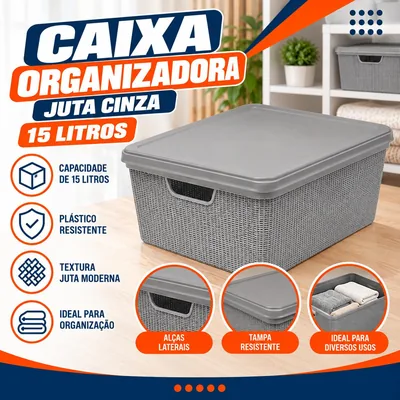 Caixa Organizadora Juta Cinza 15L Jaguar (3265)
