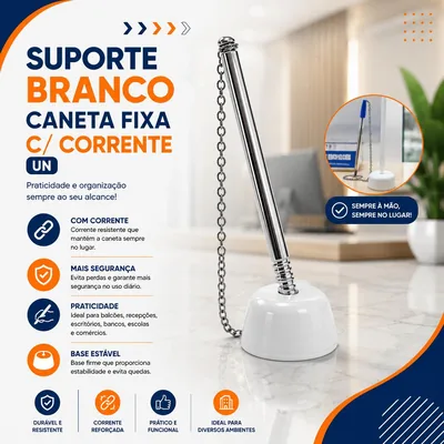 Suporte Branco Caneta Fixa c/ Corrente (20561) Un